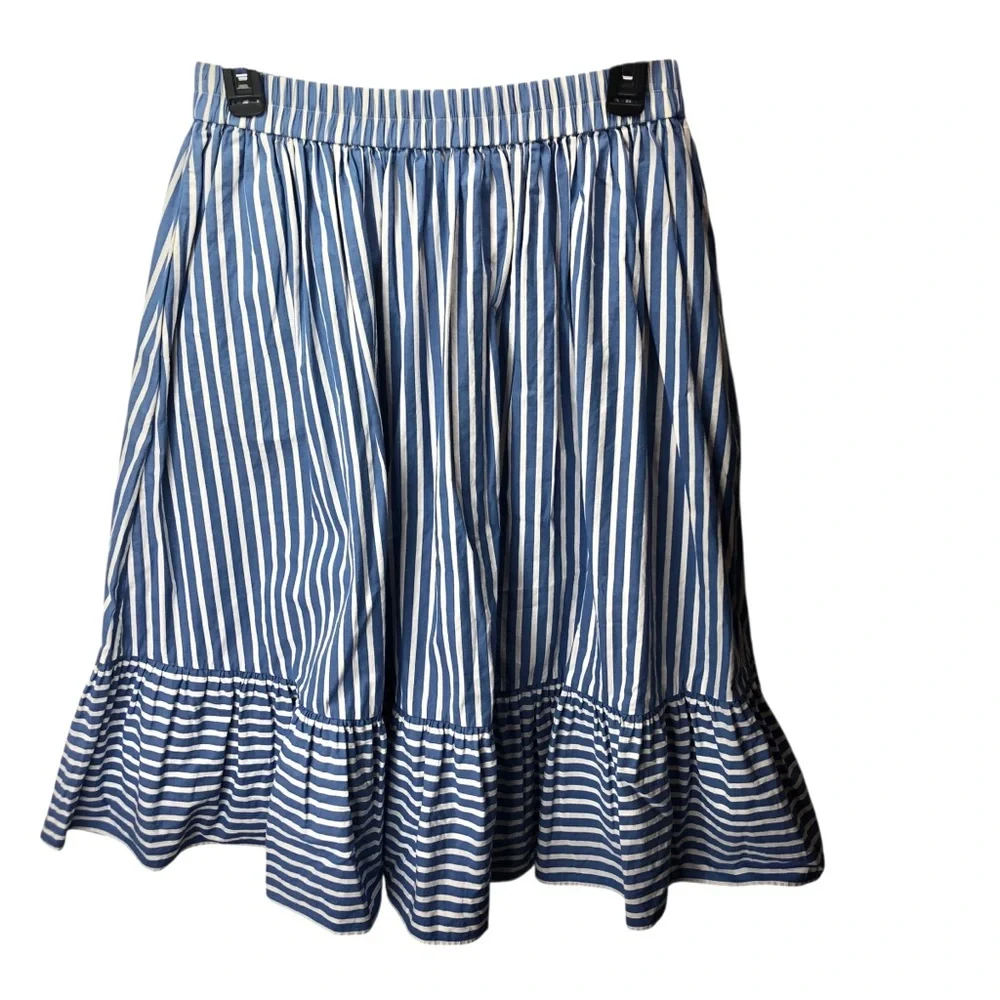 Kate Spade Striped Cotton Skirt Sz S Full Midi Ruffled Hem Coastal Summer Preppy - Picture 3 of 10